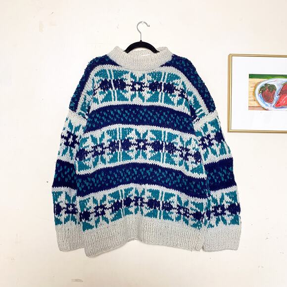 Vintage Ecuador Patterned Wool Sweater XL Winter Fair Isle Outdoor Christmas - Picture 1 of 5